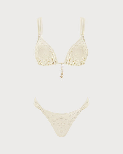 Triangle Bikini Set with Lace-Up in Off-White