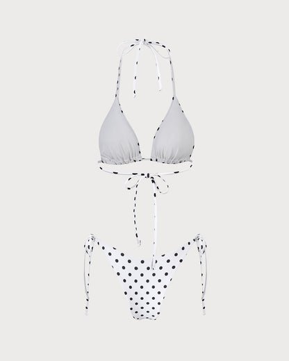 White Polka Dot Triangle Bikini Set