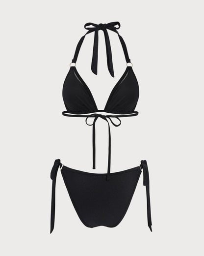 Black Triangle Bikini Set with O-Ring and Halter