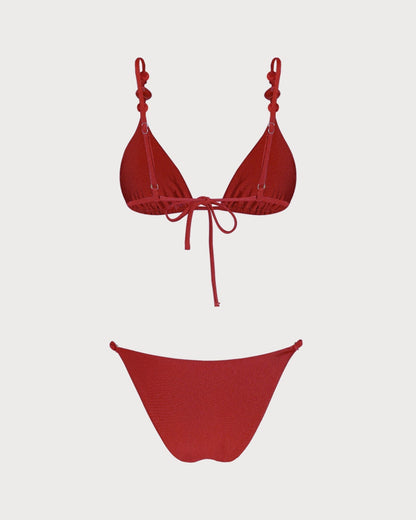 Red Triangle Bikini Set with V-Neck