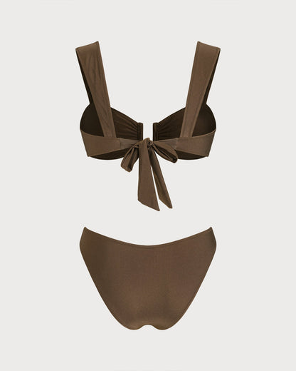 Brown Cut-Out String Bikini Set
