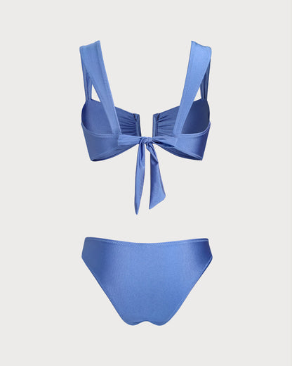 High-Waisted Triangle Bikini Set in Blue