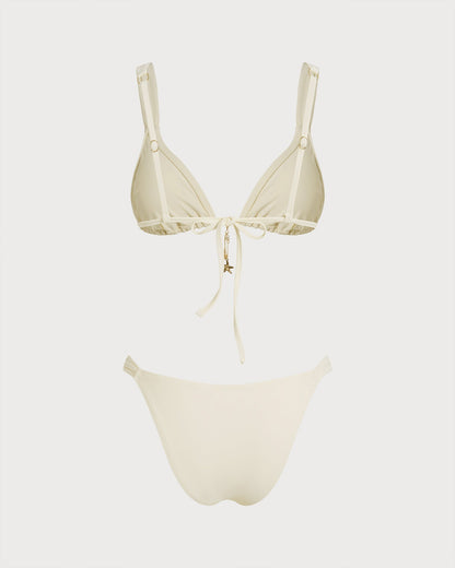 Triangle Bikini Set with Lace-Up in Off-White