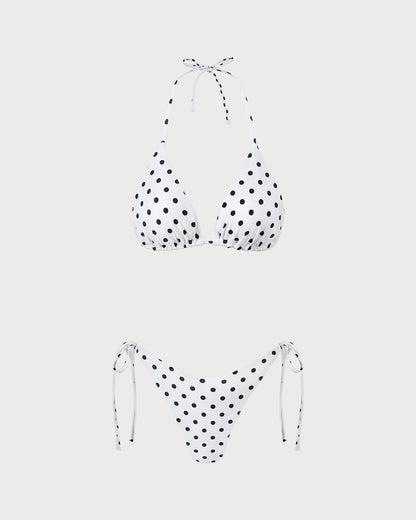 White Polka Dot Triangle Bikini Set