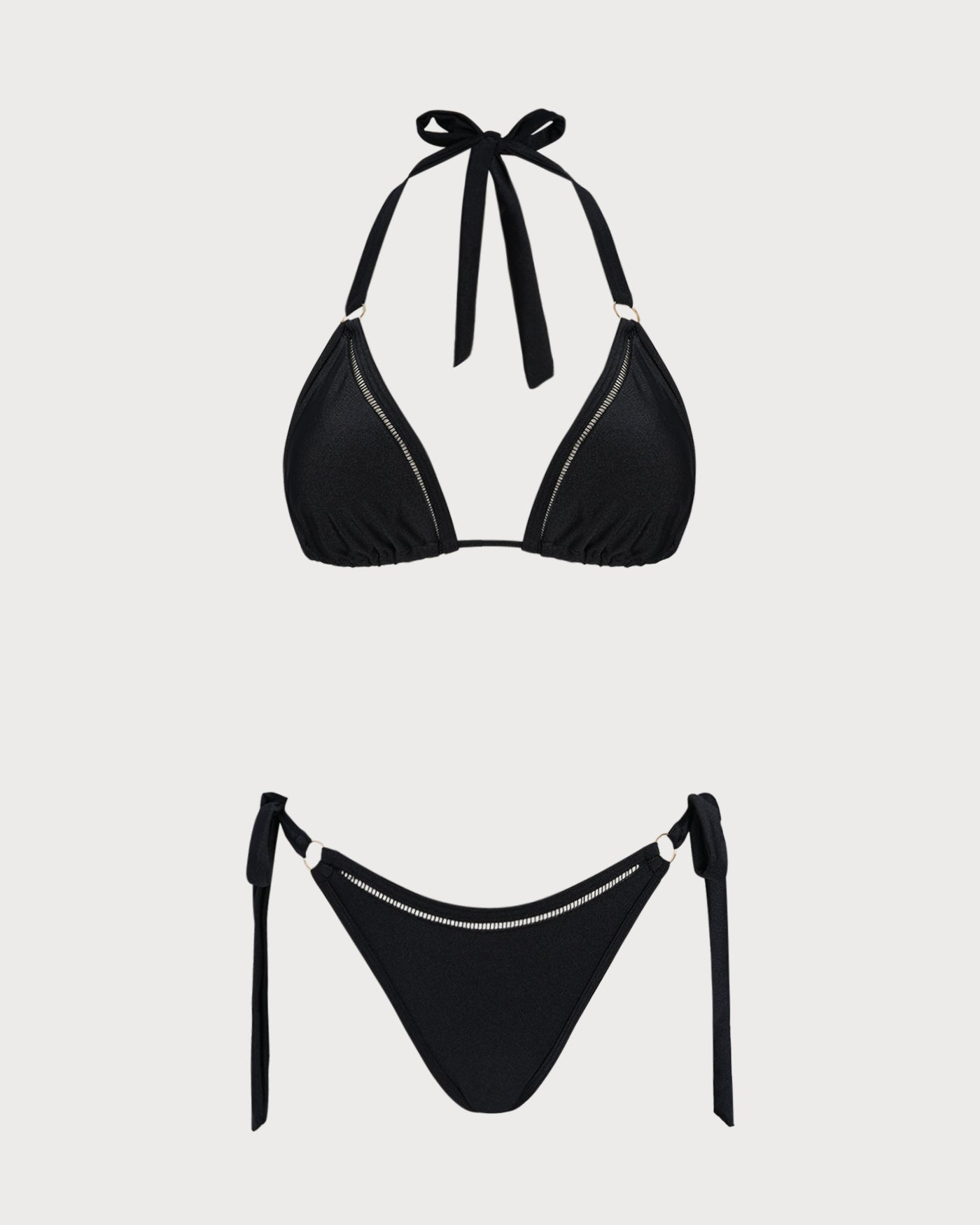 Black Triangle Bikini Set with O-Ring and Halter