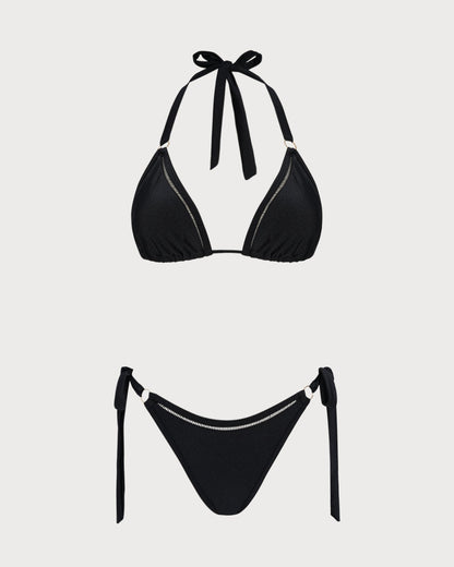 Black Triangle Bikini Set with O-Ring and Halter