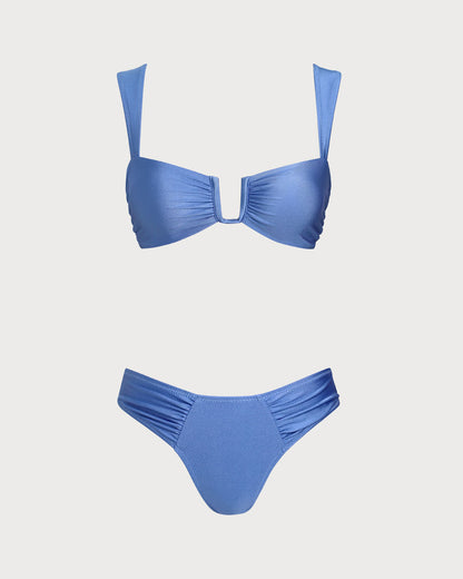 High-Waisted Triangle Bikini Set in Blue
