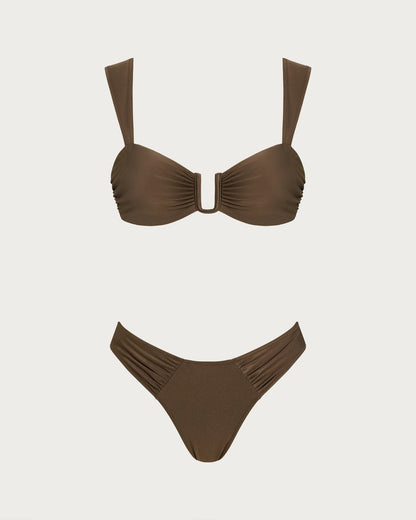 Brown Cut-Out String Bikini Set