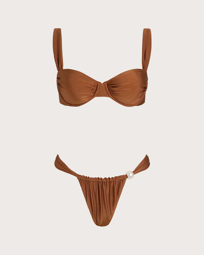 Bikini Set with Underwire and Heart Neckline Caramel