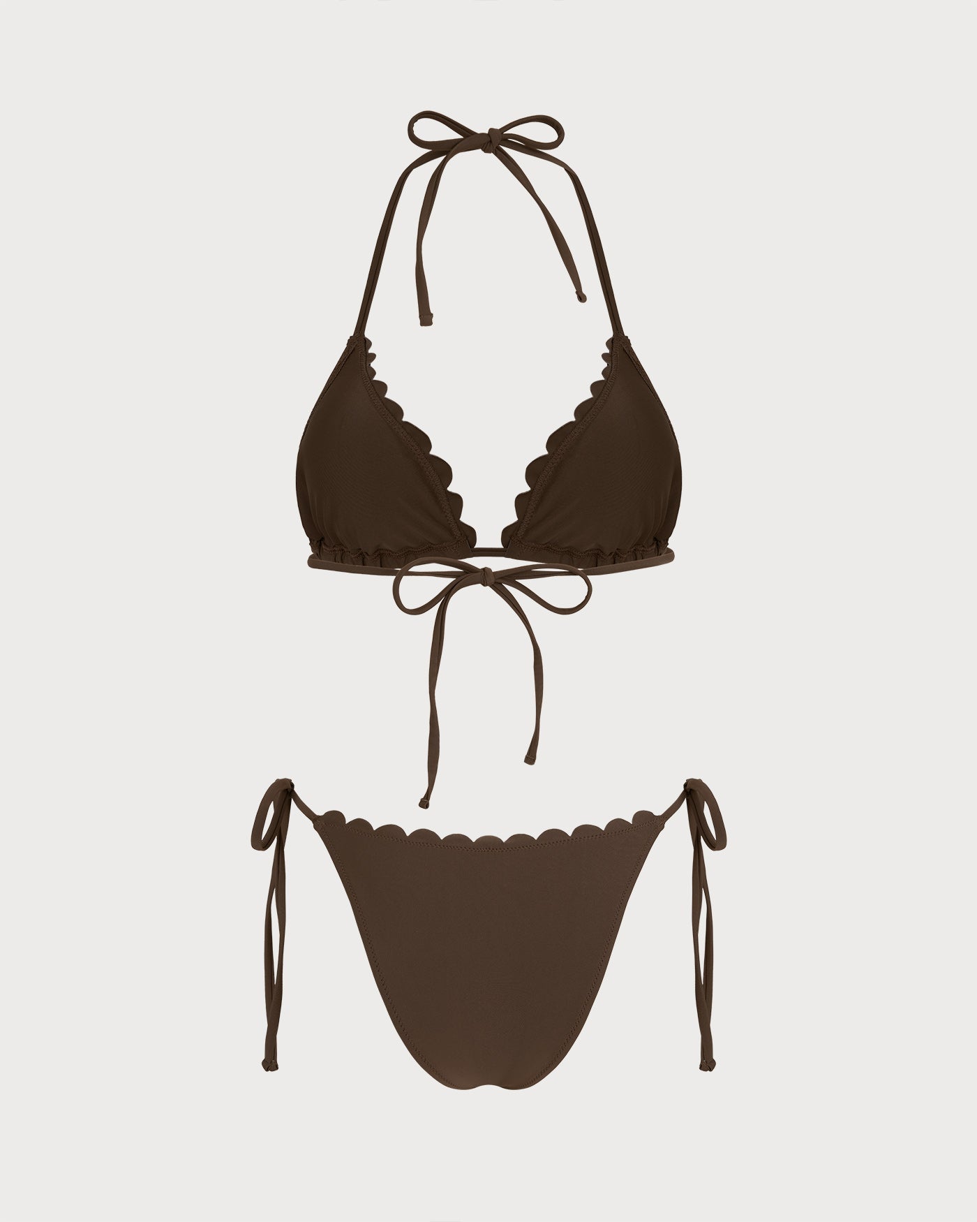 Halter Embroidered Coffee Bikini Set