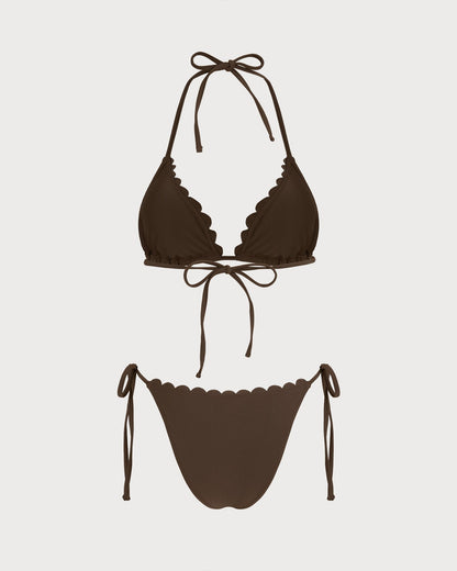 Halter Embroidered Coffee Bikini Set
