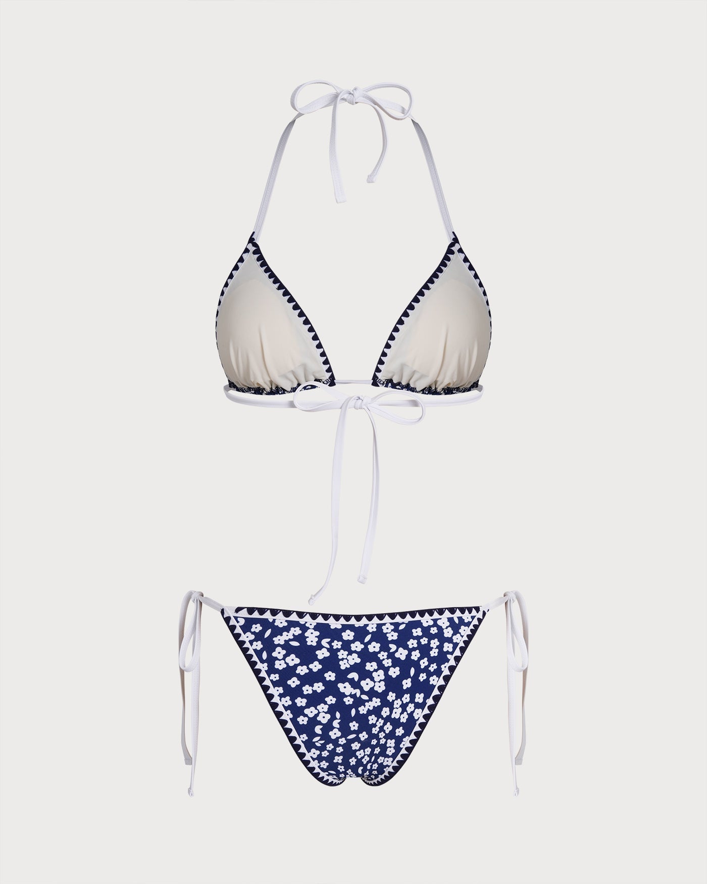 Floral Triangle Bikini Set with Blue Halter