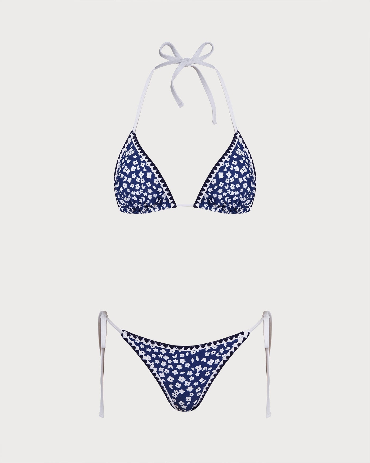 Floral Triangle Bikini Set with Blue Halter