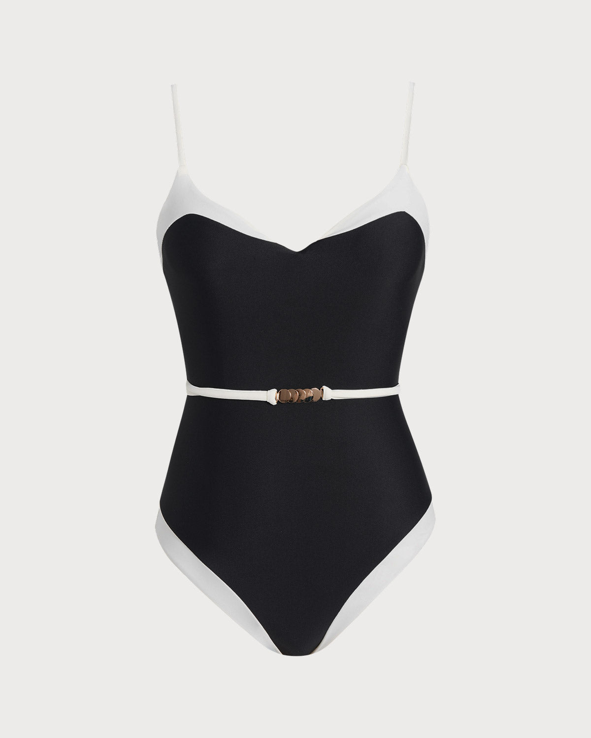 One-Piece Swimsuit with V-Neck and Black Contrast