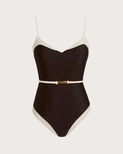 Brown V-Neck One-Piece Bralette