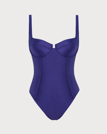 One-Piece Swimsuit with Rings in Navy Color