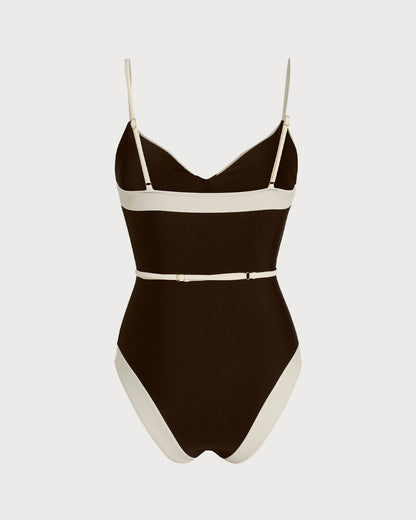 Brown V-Neck One-Piece Bralette