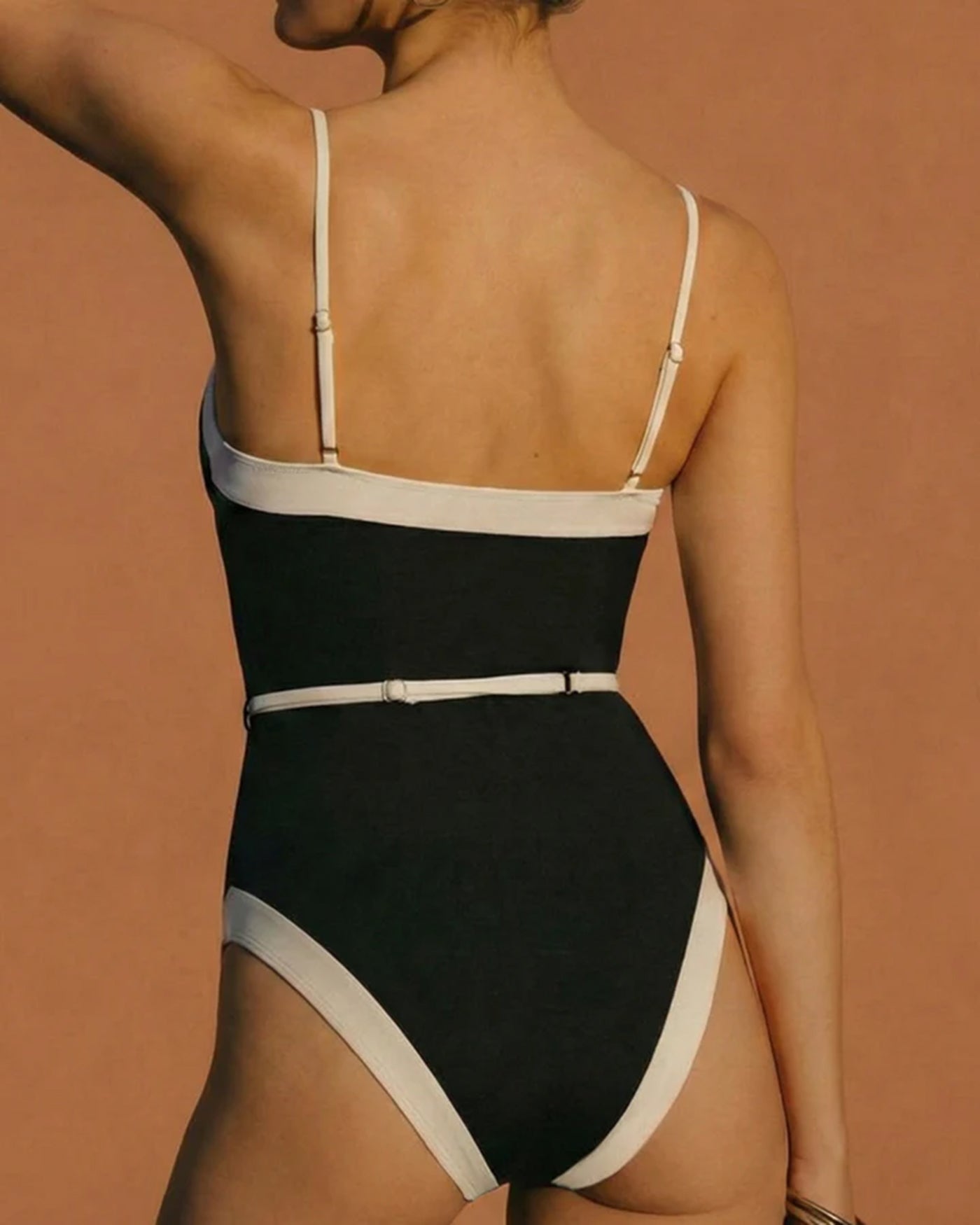One-Piece Swimsuit with V-Neck and Black Contrast