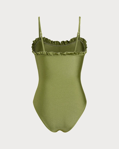 One-Piece Swimsuit with Ruffles Green
