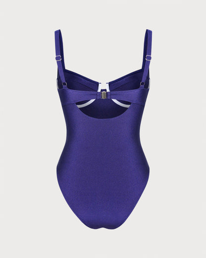 One-Piece Swimsuit with Rings in Navy Color