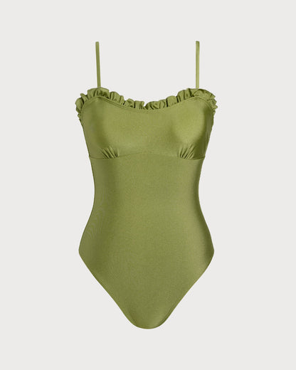 One-Piece Swimsuit with Ruffles Green