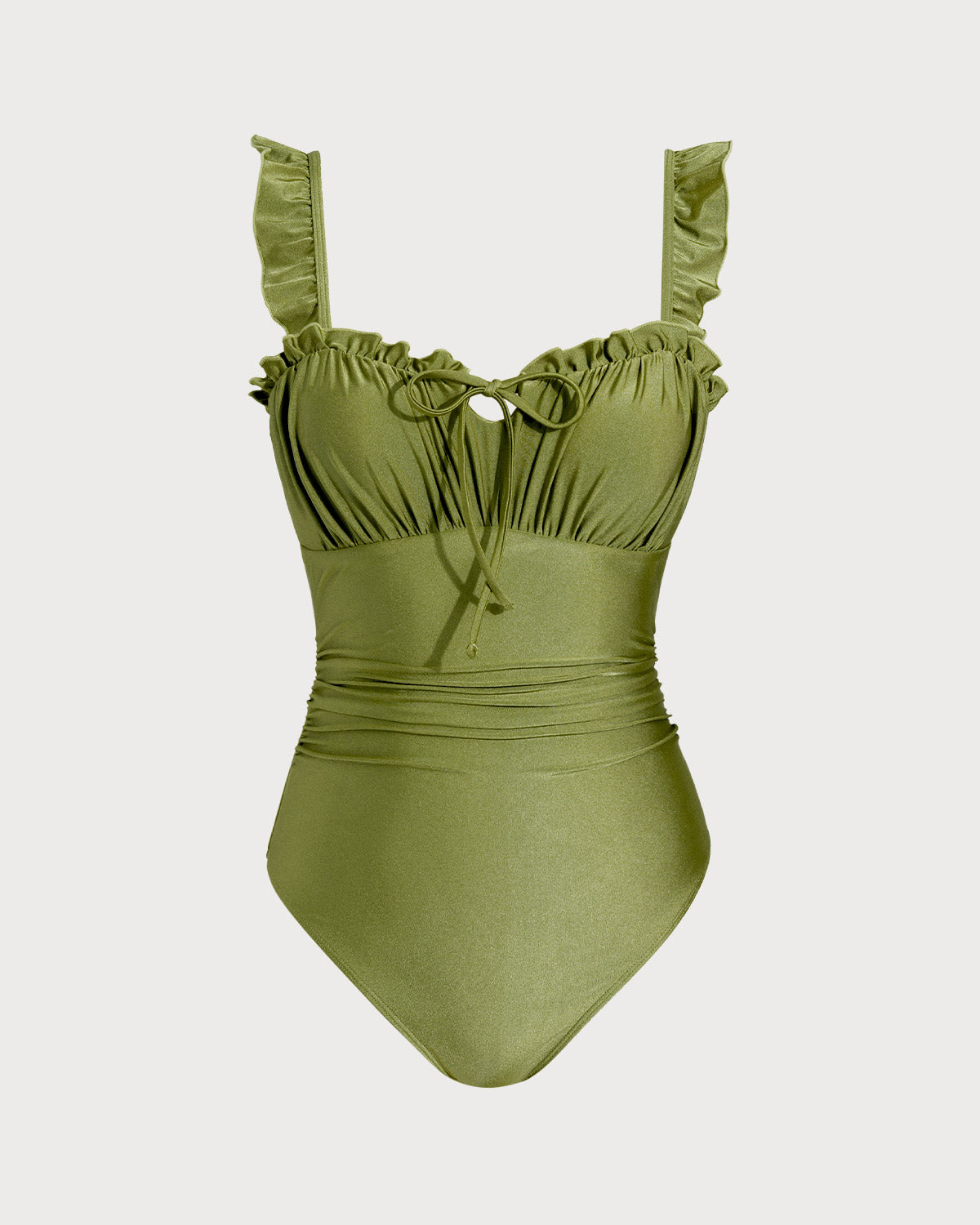 Green One-Piece Swimsuit with Ruffles