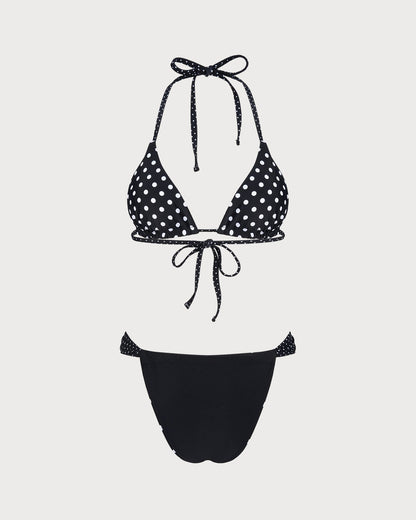 Reversible Bikini Set with Black Polka Dots