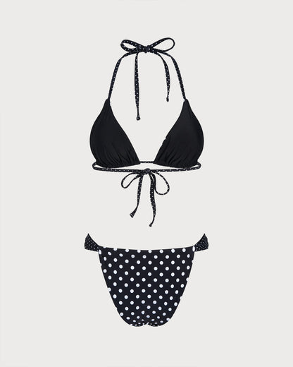 Reversible Bikini Set with Black Polka Dots