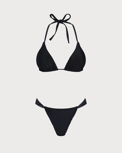 Reversible Bikini Set with Black Polka Dots
