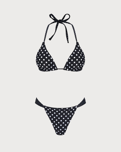 Reversible Bikini Set with Black Polka Dots