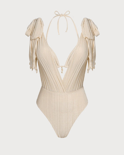 Peach Halter Bikini Set with Sequins and Cord