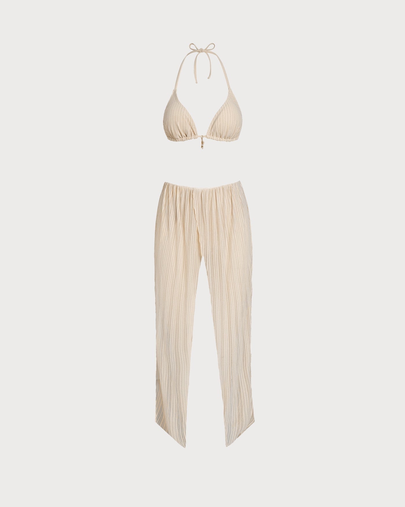 Peach Halter Bikini Set with Sequins and Cord