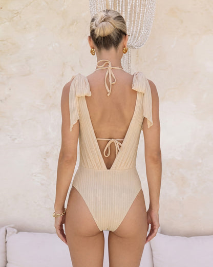 Peach Halter Bikini Set with Sequins and Cord