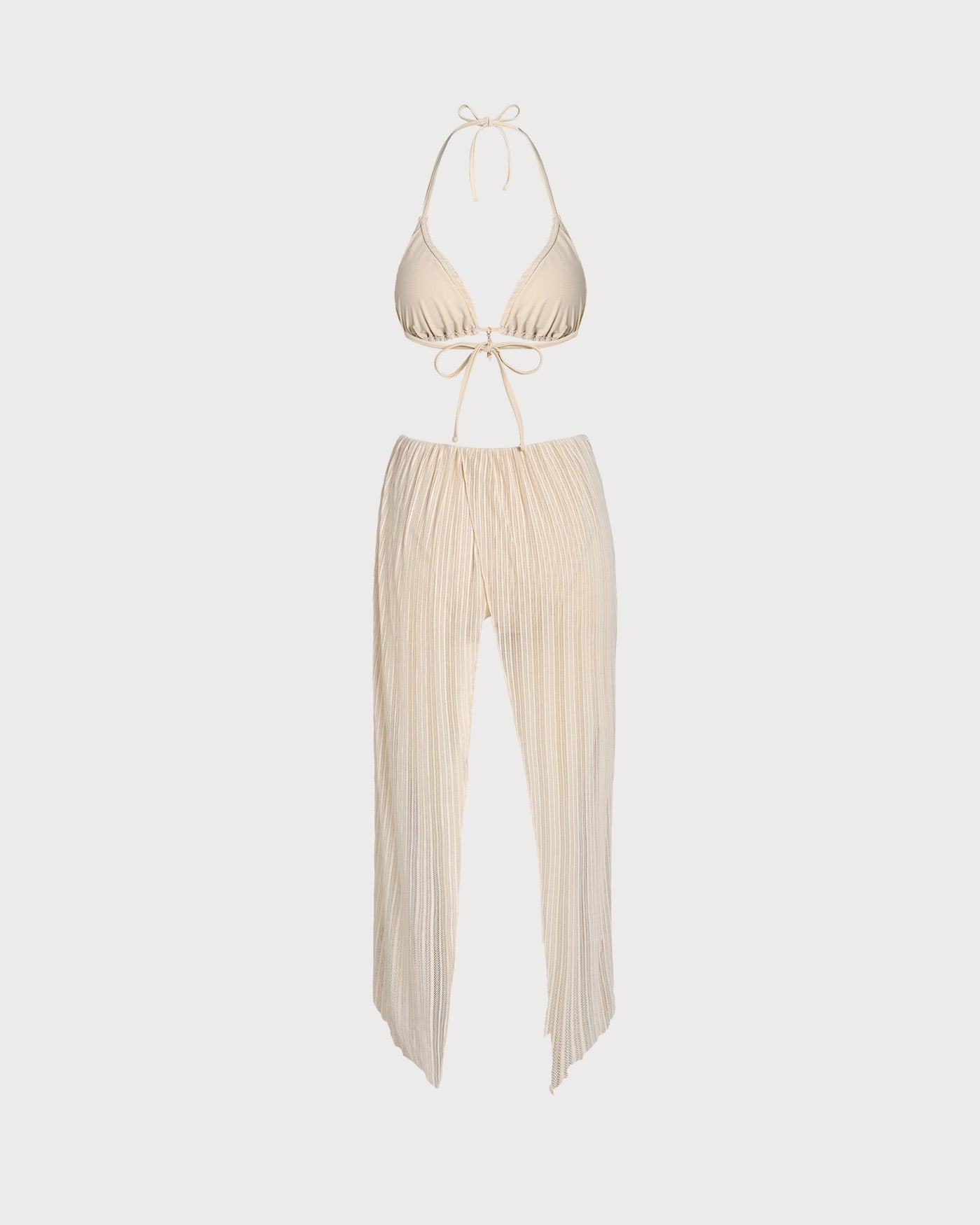 Peach Halter Bikini Set with Sequins and Cord