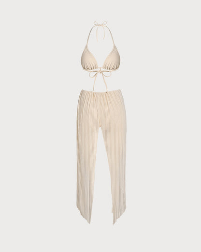 Peach Halter Bikini Set with Sequins and Cord