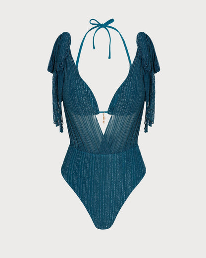 Bikini Set with Straps and Blue Sequins