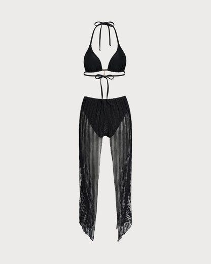 Triangle Bikini Set with Tie and Black Halter
