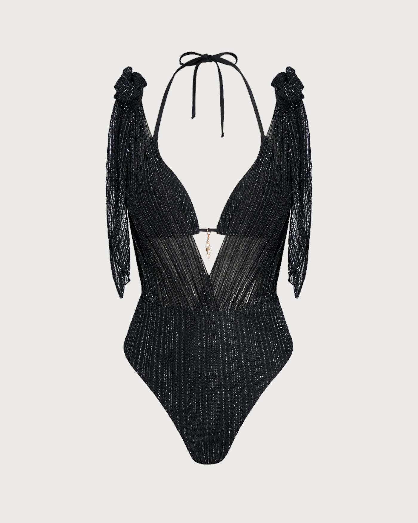 Triangle Bikini Set with Tie and Black Halter