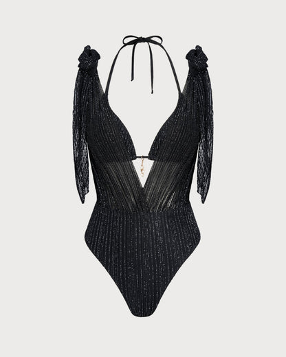 Triangle Bikini Set with Tie and Black Halter