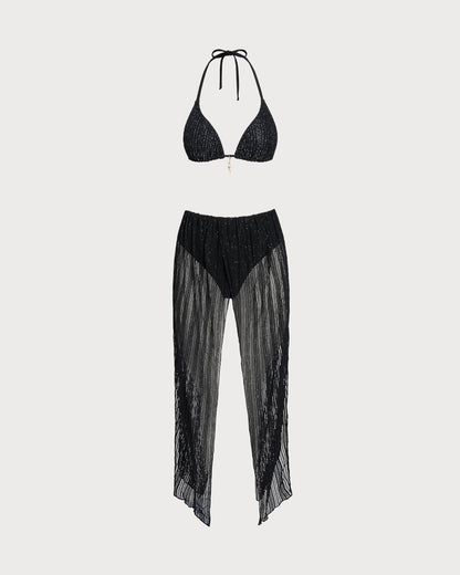 Triangle Bikini Set with Tie and Black Halter