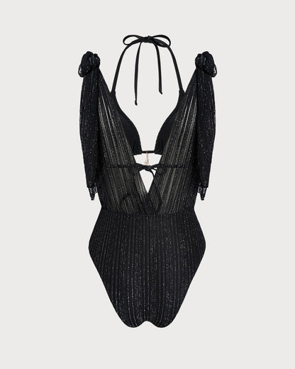 Triangle Bikini Set with Tie and Black Halter