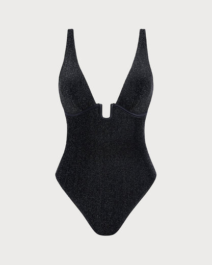 Black Sequin One-Piece Bralette