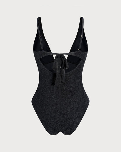 Black Sequin One-Piece Bralette
