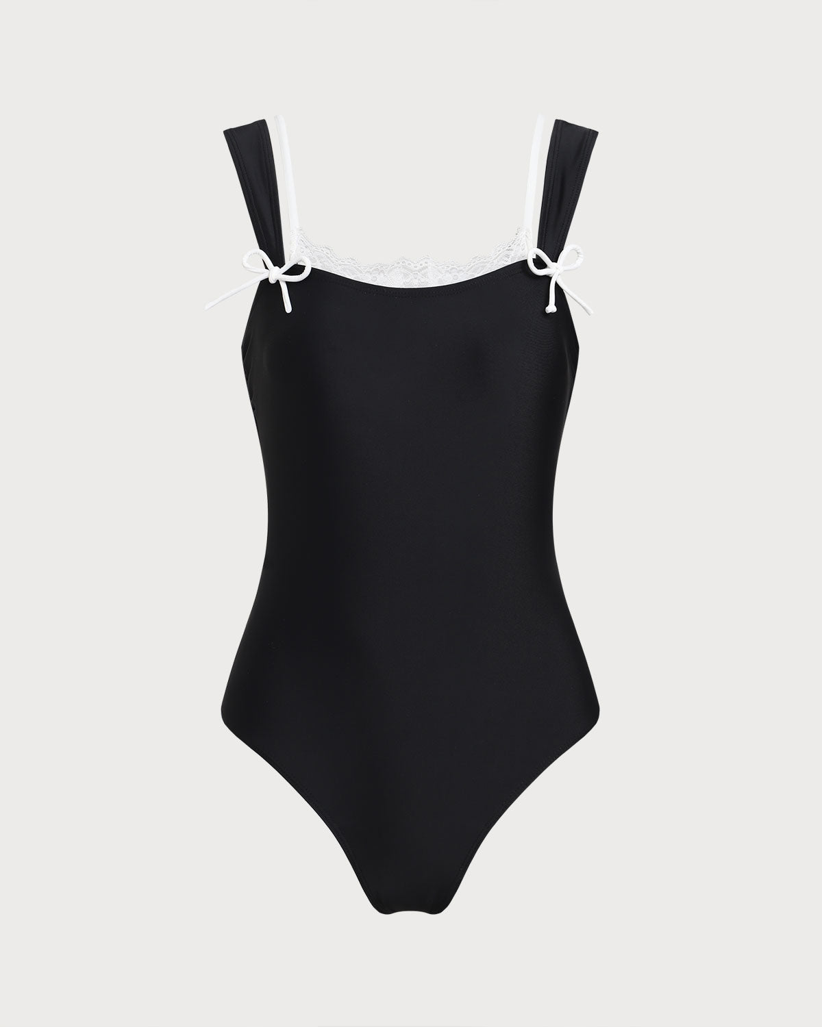 One-Piece Swimsuit with Black Lace and Contrast
