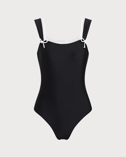 One-Piece Swimsuit with Black Lace and Contrast