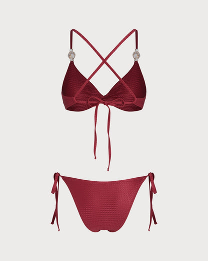 Red V-Neck Triangle Bikini Set