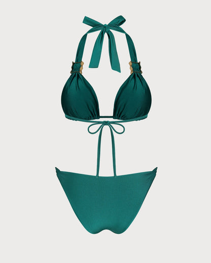 Green Triangle Bikini Set with Halter