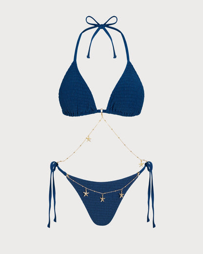 Textured Bikini Set with Straps in Blue