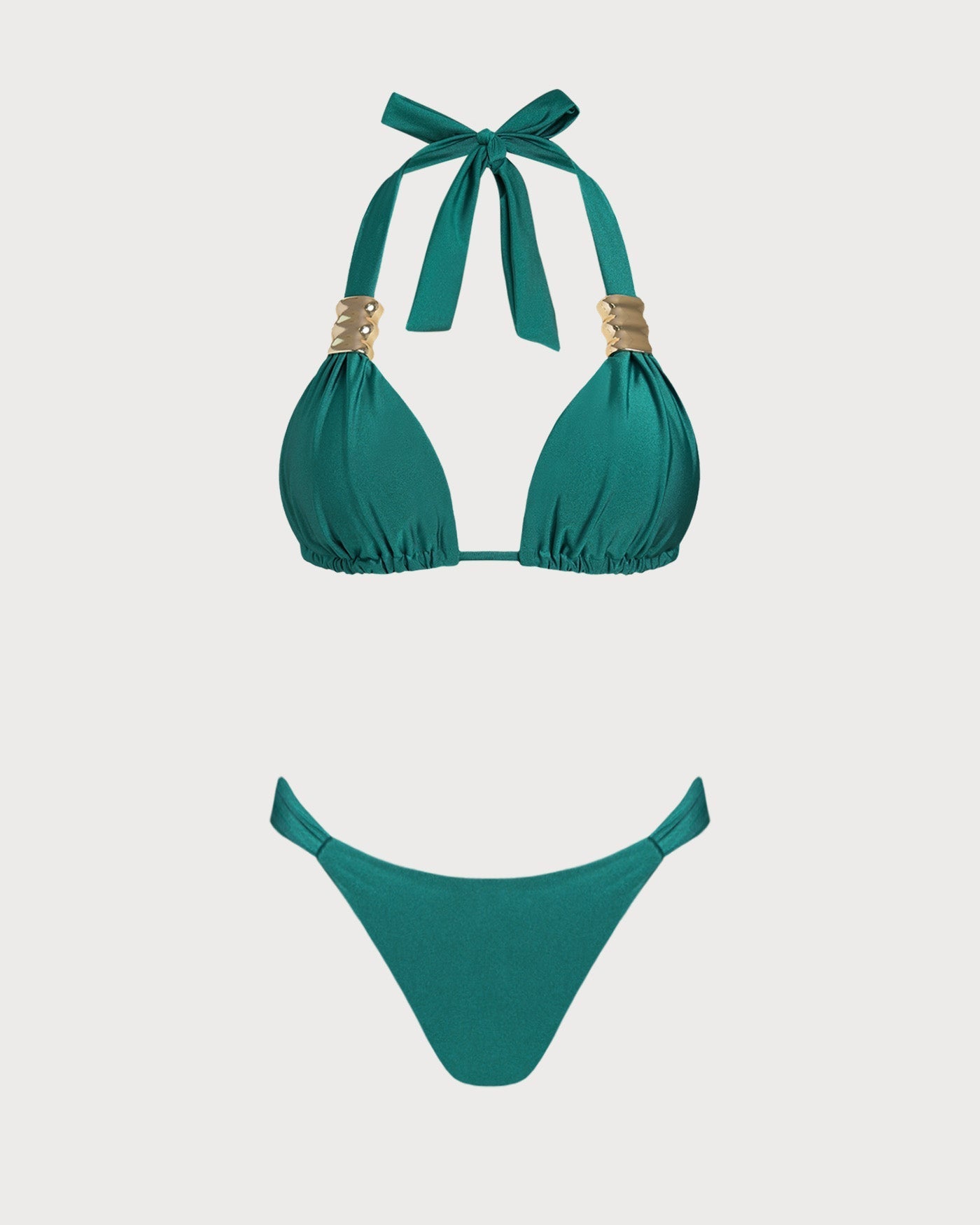 Green Triangle Bikini Set with Halter