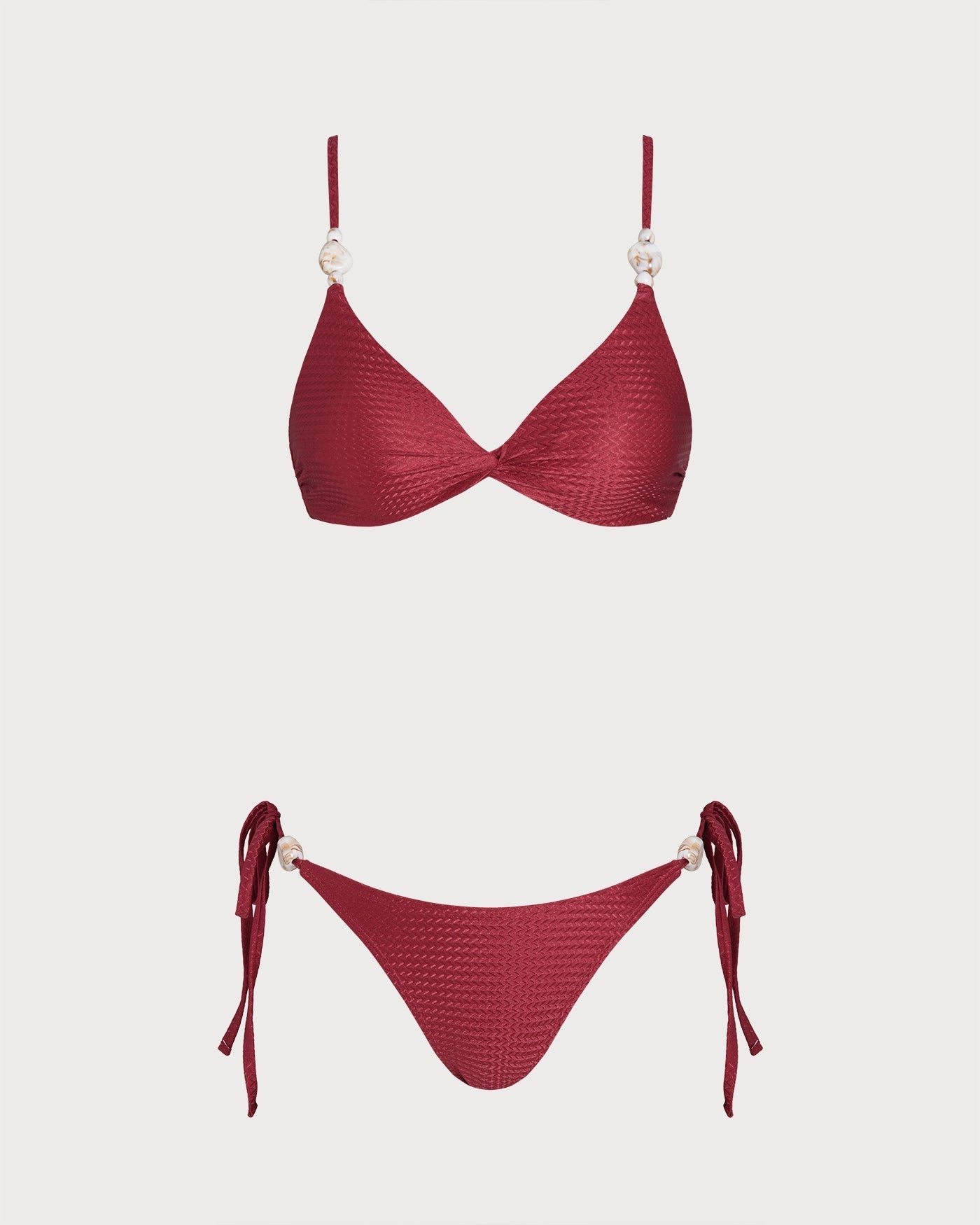 Red V-Neck Triangle Bikini Set